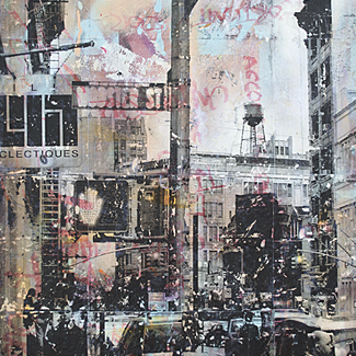 Wooster Street, NYC mixed media painting